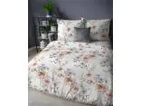 Pościel flanelowa 160x200 – złote, szare kwiatki na jasnym tle