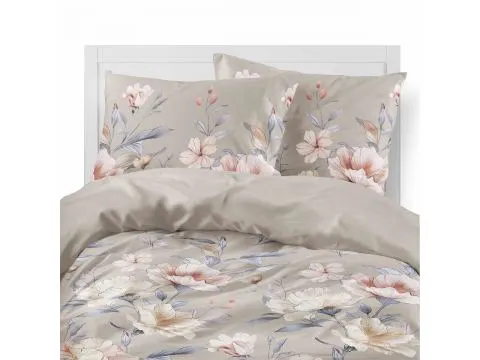 Pościel flanelowa 220x200 – duże pastelowe kwiaty na szarym tle Pościel flanelowa 220x200 – duże pastelowe kwiaty na szarym tle