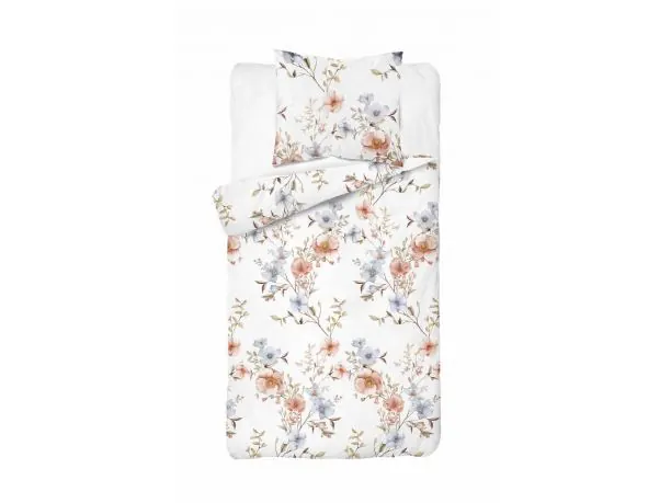 Pościel flanelowa 140x200 – złote, szare kwiatki na jasnym tle