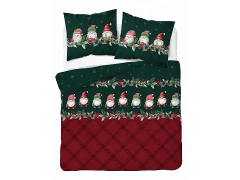 Pościel z flaneli 220x200 – świąteczne skrzaty na zielonym tle