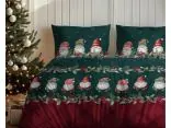 Pościel z flaneli 220x200 – świąteczne skrzaty na zielonym tle