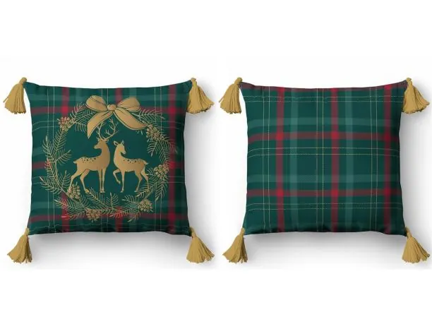 Poszewka świąteczna 45x45 cm Panama – wzór świateczny sarna, jeleń