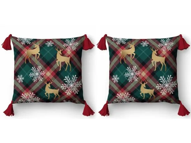 Poszewka świąteczna 45x45 cm Panama – sarenki, śnieżynki