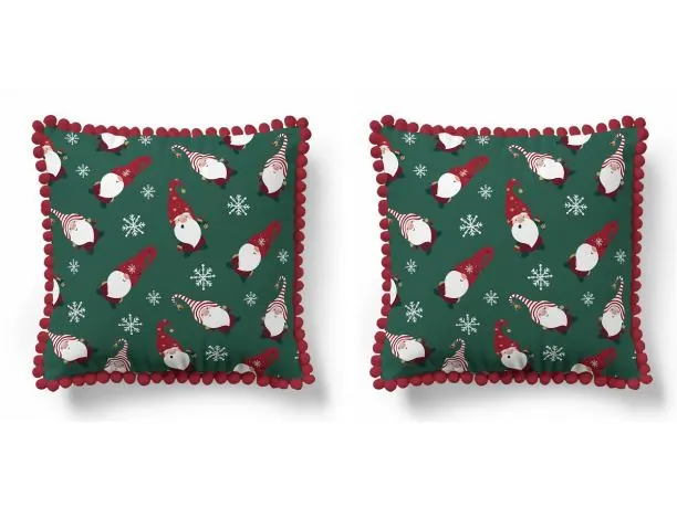 Poszewka świąteczna 45x45 cm Panama – skrzaty, śnieżynki