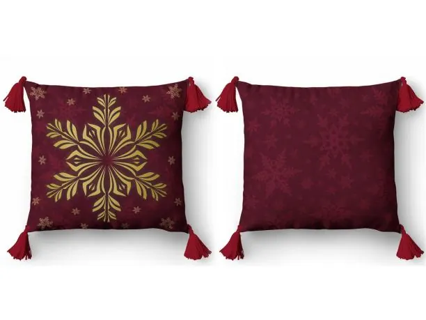 Poszewka świąteczna 45x45 cm Panama –złota śnieżynka na bordowym tle