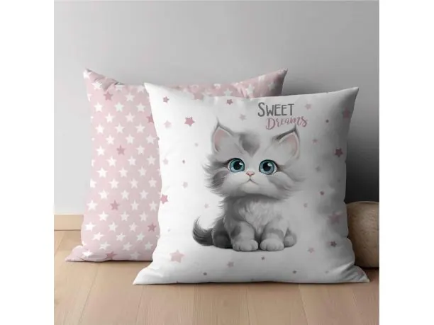 Poszewka bawełniana 40x40 szary kotek dla dzieci