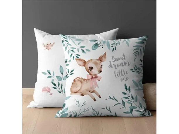 Poszewka bawełniana 40x40 sarenka na białym tle dla dzieci