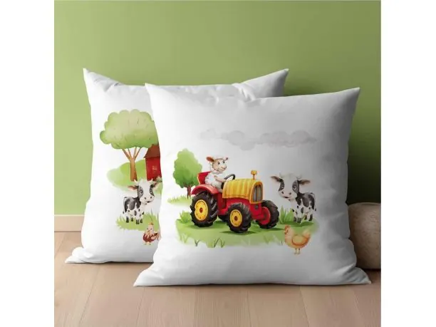 Poszewka bawełniana 40x40 owieczka na traktorze dla dzieci