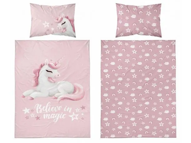 Pościel z bawełny 100x135 + 40x60 jednorożec na morelowym tle dla dzieci do łóżeczka 5517 b
