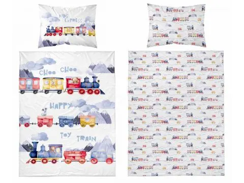 Pościel z bawełny 90x120 + 40x60 niebieska kolejka dla dzieci do łóżeczka 5507 a Pościel z bawełny 90x120 + 40x60 niebieska kolejka dla dzieci do łóżeczka 5507 a