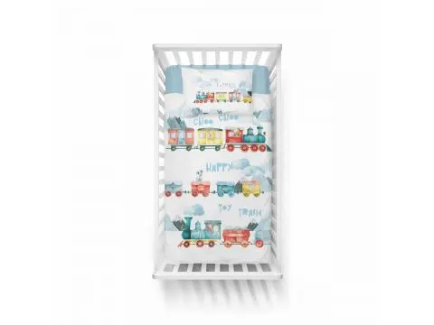 Pościel z bawełny 90x120 + 40x60 turkusowa kolejka dla dzieci do łóżeczka 5507 b Pościel z bawełny 90x120 + 40x60 turkusowa kolejka dla dzieci do łóżeczka 5507 b