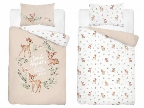 Pościel z bawełny 90x120 + 40x60 sarenka na beżowym tle dla dzieci do łóżeczka 5511 a Pościel z bawełny 90x120 + 40x60 sarenka na beżowym tle dla dzieci do łóżeczka 5511 a