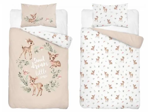 Pościel z bawełny 90x120 + 40x60 sarenka na beżowym tle dla dzieci do łóżeczka 5511 a