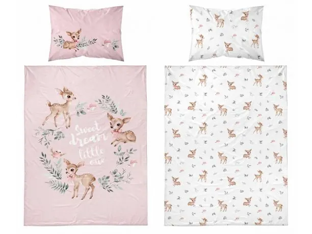Pościel z bawełny 90x120 + 40x60 sarenka na różowym tle dla dzieci do łóżeczka 5511 b