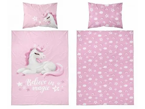 Pościel z bawełny 90x120 + 40x60 jednorożec na różowym tle dla dzieci do łóżeczka 5517 a Pościel z bawełny 90x120 + 40x60 jednorożec na różowym tle dla dzieci do łóżeczka 5517 a