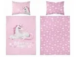 Pościel z bawełny 90x120 + 40x60 jednorożec na różowym tle dla dzieci do łóżeczka 5517 a