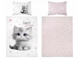 Pościel z bawełny 90x120 + 40x60 szary kotek, morelowe gwiazdki dla dzieci do łóżeczka 5518 b
