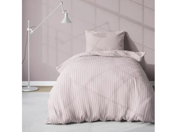 Pościel 140x200 +70x80 adamaszek pure róż pudrowy pasek 1 cm rożowa