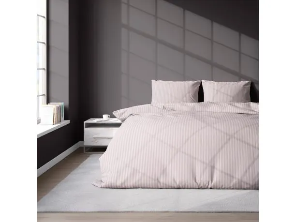 Pościel 220x200 adamaszek pure róż pudrowy pasek 1 cm rożowa