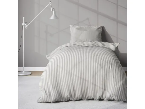 Pościel 140x200 +70x80 adamaszek pure light grey pasek 1 cm jasny popiel