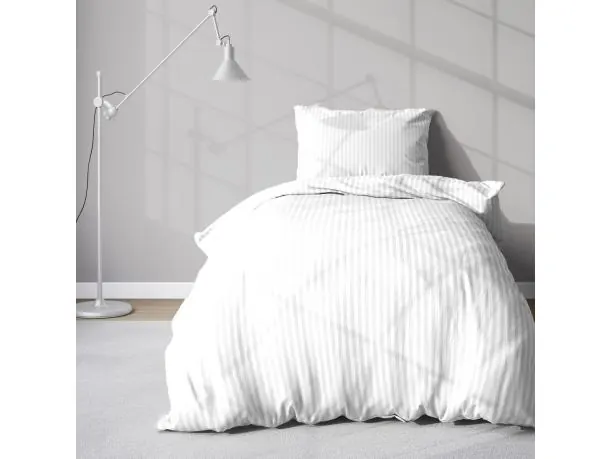 Pościel 140x200 +70x80 adamaszkowa pure biała pasek 1 cm adamaszek