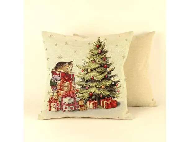 Poszewka świąteczna gobelinowa prezenty, kot SlodkieSny 45x45 cm gobelin