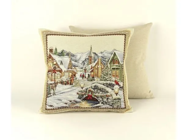 Poszewka świąteczna gobelinowa miasto zimą SlodkieSny 45x45 cm gobelin