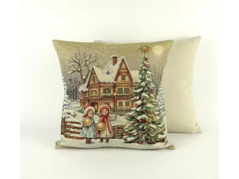 Poszewka świąteczna gobelinowa dziewczynki zimą SlodkieSny 45x45 cm gobelin Poszewka świąteczna gobelinowa dziewczynki zimą SlodkieSny 45x45 cm gobelin
