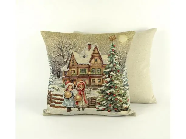 Poszewka świąteczna gobelinowa dziewczynki zimą SlodkieSny 45x45 cm gobelin