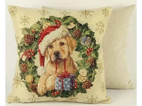 Poszewka świąteczna gobelinowa piesek w czapeczce nr. 434 SlodkieSny 45x45 cm gobelin Poszewka świąteczna gobelinowa piesek w czapeczce nr. 434 SlodkieSny 45x45 cm gobelin