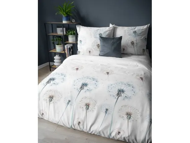 Pościel satynowa 160x200 turkusowe dmuchawce na białym tle 5542 a