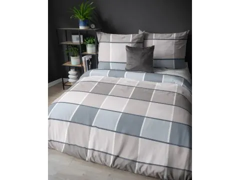 Pościel satynowa 160x200 niebiesko beżowa krata 5544 b Pościel satynowa 160x200 niebiesko beżowa krata 5544 b