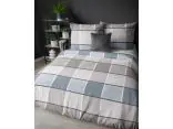 Pościel satynowa 160x200 niebiesko beżowa krata 5544 b