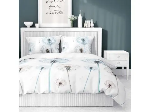 Pościel satynowa 220x200 turkusowe dmuchawce na białym tle 5542 a Pościel satynowa 220x200 turkusowe dmuchawce na białym tle 5542 a