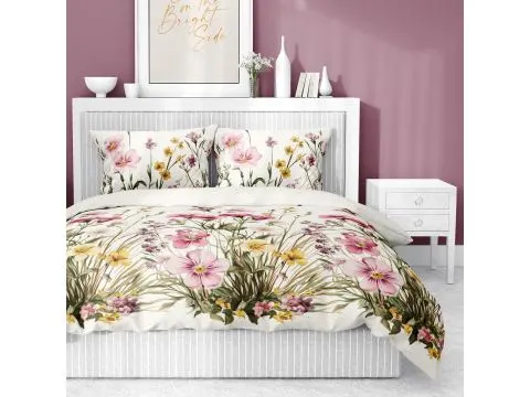 Pościel satynowa 220x200 kolorowe bratki na jasnym tle 5537 a Pościel satynowa 220x200 kolorowe bratki na jasnym tle 5537 a