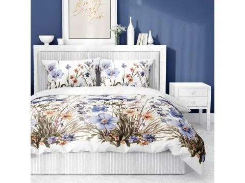 Pościel satynowa 220x200 niebieskie bratki na jasnym tle 5537 b Pościel satynowa 220x200 niebieskie bratki na jasnym tle 5537 b