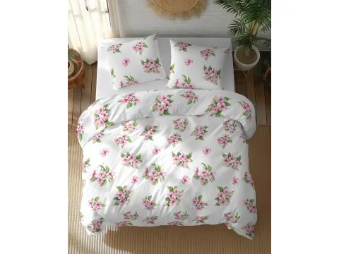 Pościel bawełniana 160x200 z miękkiej bawełny - kwiaty wiśni na jasnym tle
