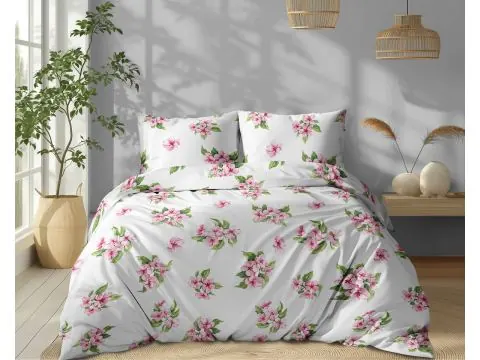 Pościel bawełniana 180x200 różowe kwiaty wiśni – naturalna, miękka, z zamkiem