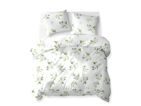 Pościel bawełniana 180x200 białe kwiaty wiśni na jasnym tle – naturalna, miękka, z zamkiem