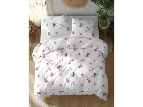 Pościel bawełniana 220x200 – różowe delikatne kwiatki na białym tle
