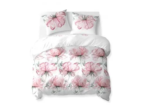 Pościel bawełniana 180x200 – Duże kwiaty malinowe na białym tle, 100% bawełna, miękka i trwała