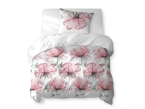 Pościel bawełniana 140x200 – Duże kwiaty malinowe na białym tle, 100% bawełna, miękka i trwała