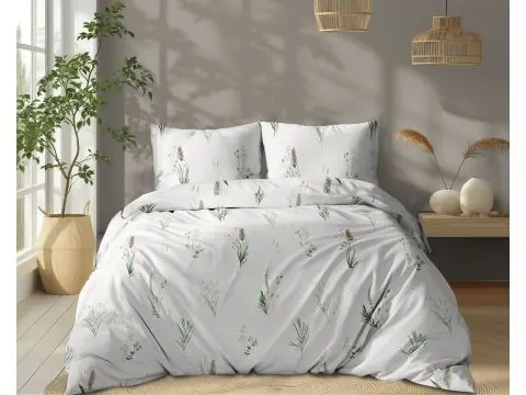 Pościel bawełniana 220x200 – Kłos zielonej trawy na jasnym białym tle