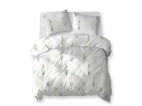 Pościel bawełniana 220x200 – Kłos zielonej trawy na jasnym białym tle