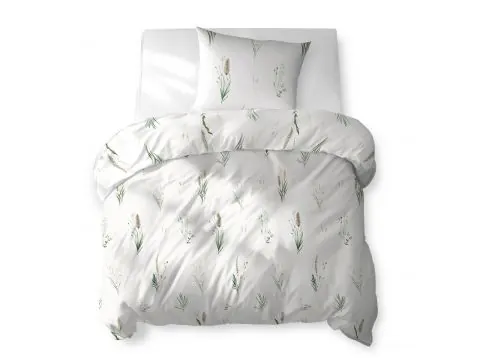 Pościel bawełniana 140x200 – Kłos zielonej trawy na jasnym białym tle