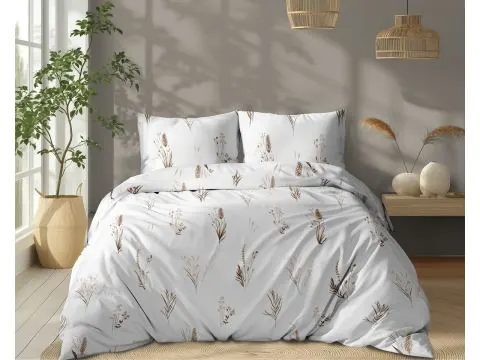 Pościel bawełniana 180x200 – Brązowy kłos trawy na jasnym białym tle