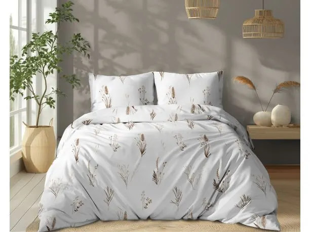 Pościel bawełniana 180x200 – Brązowy kłos trawy na jasnym białym tle