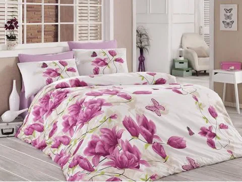 Pościel z bawełny - Premium - Magnolia - fioletowo - wrzosowa - 160x200 - Alize Lila