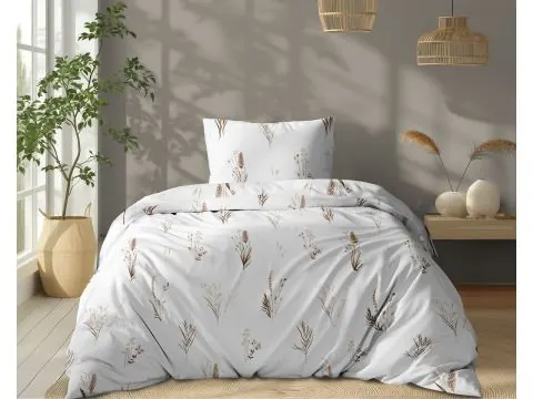 Pościel bawełniana 140x200 – Brązowy kłos trawy na jasnym białym tle