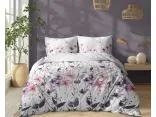 Pościel bawełniana 160x200 – Łąka pełna różowych i fioletowych kwiatów na jasnym białym tle